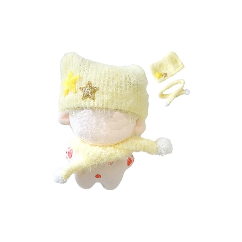 Cat Ear Knit Hat & Scarf Set for 10cm Plush Toy, Yellow [Used]