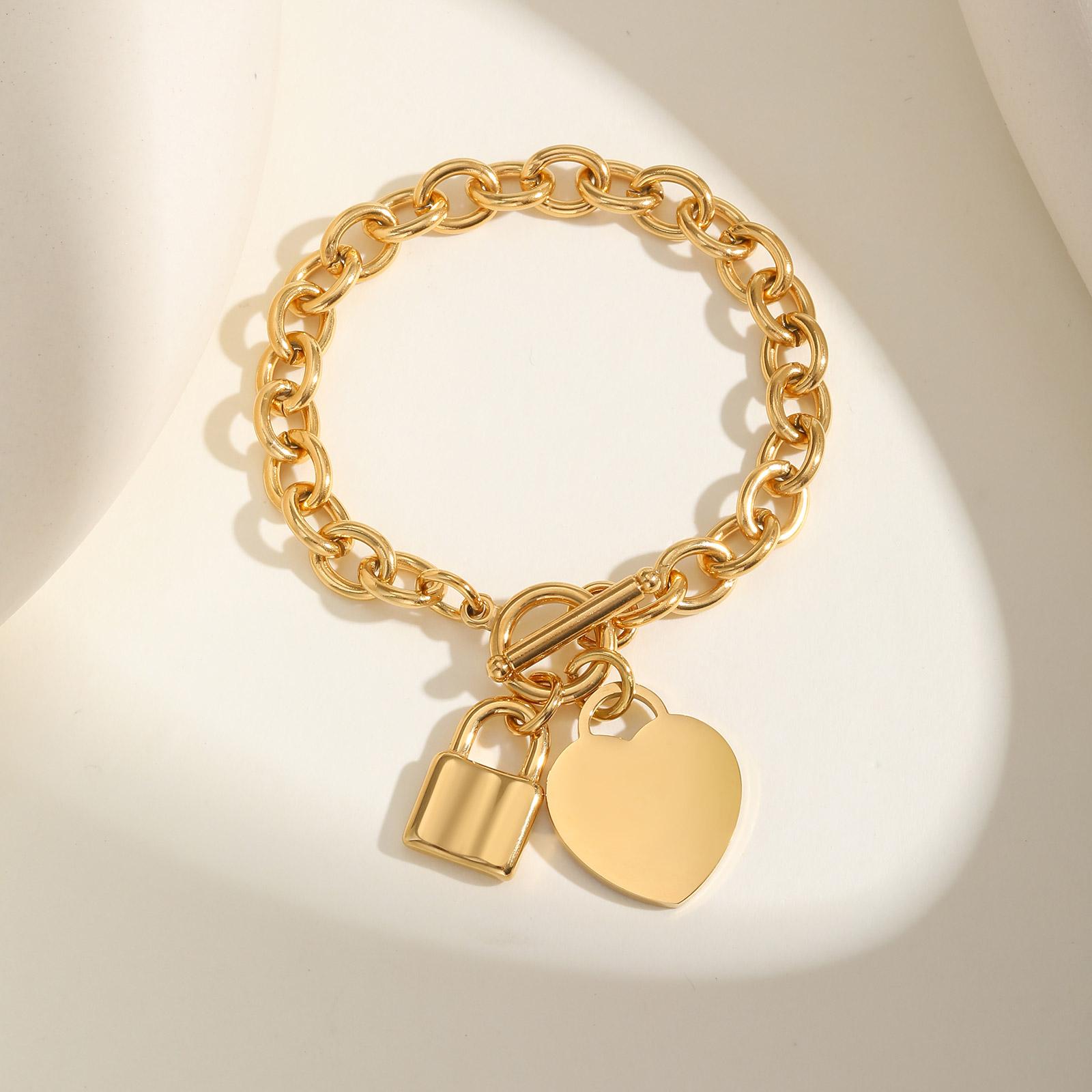 Luxurious Heart-shaped Lock Bracelet for Women,Stainless Steel Thick Link Chain Bracelets,Fashion Jewelry Mother s Day Gift