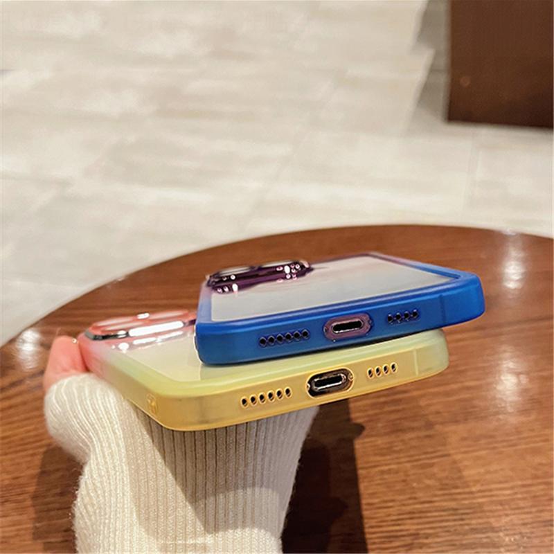 Gradient Rainbow Clear Shockproof Phone Case For Iphone 14 13 12 11pro Max Xs Max Xr Plus Silicone Metal Camera Protector Cover