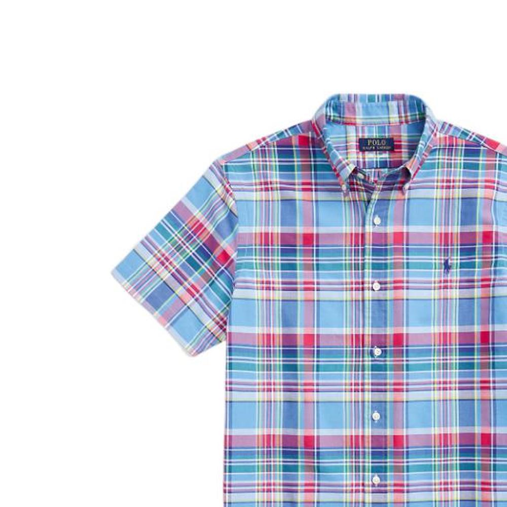 Polo Ralph Lauren SS23 Plaid Oxford Cloth Single-Breasted Short Sleeve Shirt Men shirts Blue MNPOWOV1N820615-999