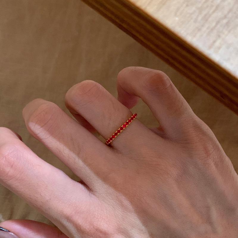 

Xiaohongshu Ultra-Fine Ruby Stackable Vintage Ring for Women - Elegant High-End Retro Design Size 7 жовтий