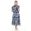 Flounce Sleeves Crew Neck Belted Floral Patterned Long Viscose Dress