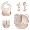 Silicone Cartoon Bear Baby Plate & Bowl Set with Integrated Suction Cup - Children's Tableware & Utensils
