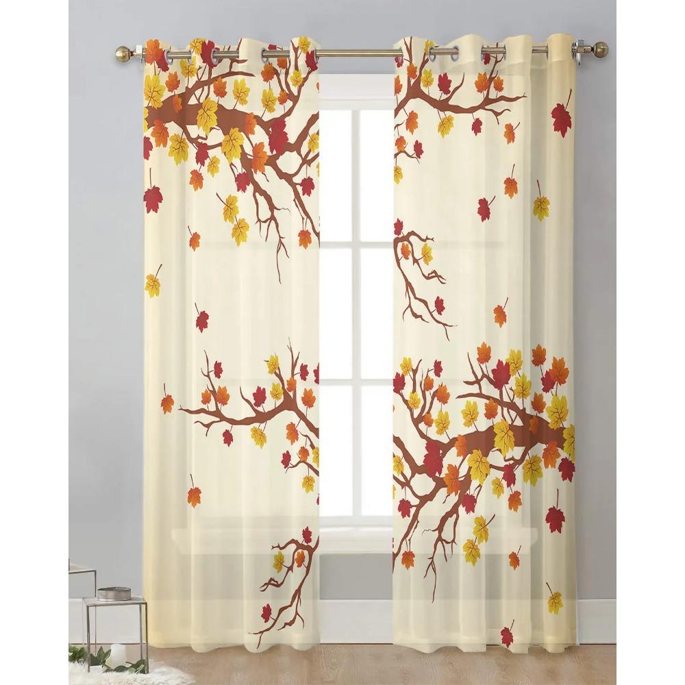 Autumn Fallen Leaves Maple Sheer Drapes for Bedroom Living Room Decoration Window Curtain Kitchen Curtain Panels