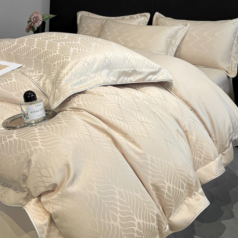 Ice Silk Jacquard Bedding Set Four-piece Set Silk Skin-friendly and Silky High-end Bed Sheet Quilt Cover Pillowcase