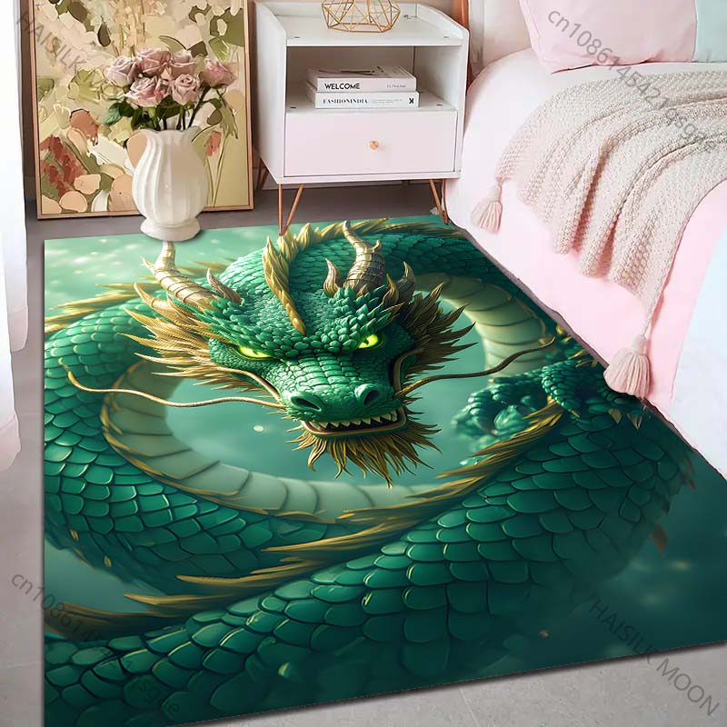 1PC Majestic green dragon coiled Print Carpet Rug for Living Room Bedroom Sofa Doormat Home Decor Non-slip Floor Mat