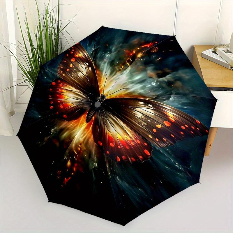 

Butterfly, Fire Theme 8 Bone Hand Automatic Folding Umbrella, Compact and Portable Design, A Perfect Gift for Birthday, Christmas or Busines