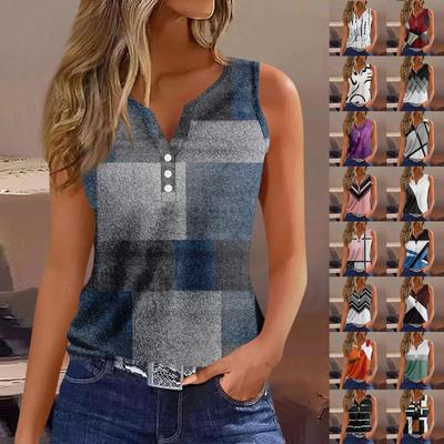 Women's T Shirt Tee Print Button Sleeveless  Daily Weekend Fashion Basic V- Neck Regular Top