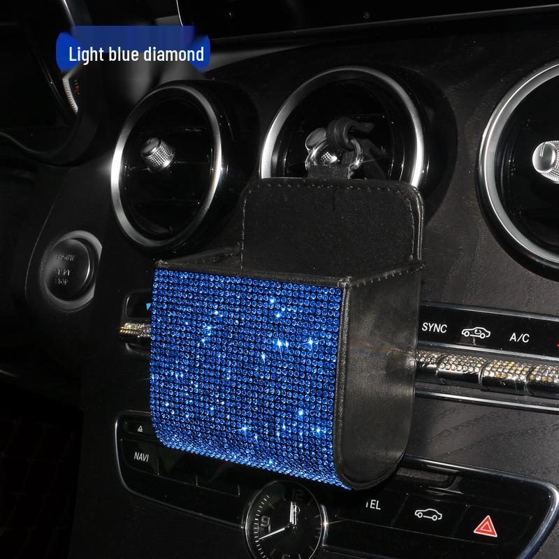Rhinestone Leather Car Air Vent Organizer Bag - Multifunctional Lambskin Storage Box