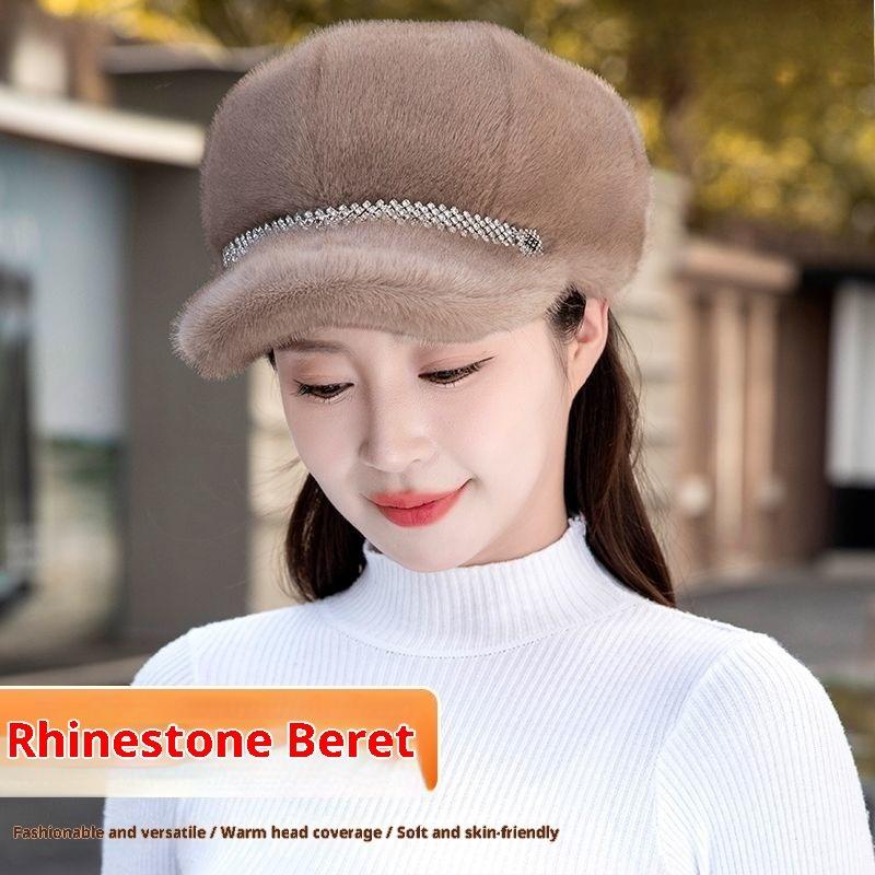 

Golden Mink Autumn and Winter New Cap Octagonal Hat Women s Thickened Warm Fashion Versatile Ear Protection Mother s Casual Hat one size (57-59cm)