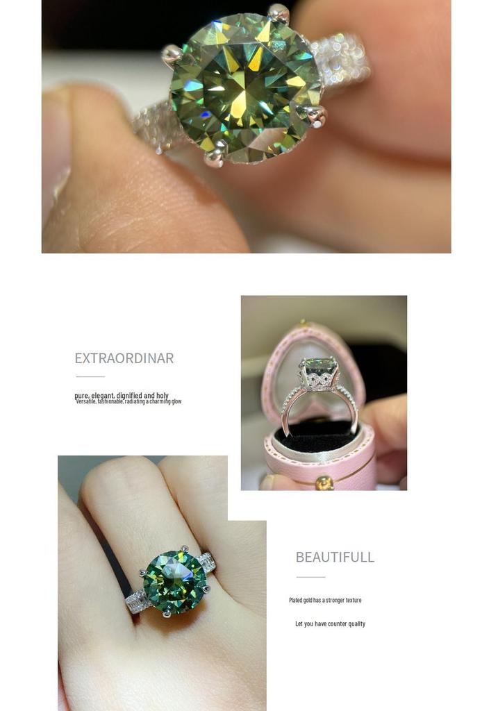 Luxury 5 Carat Green Moissanite Women's Ring: European & American Trendy Matching Diamond Rings
