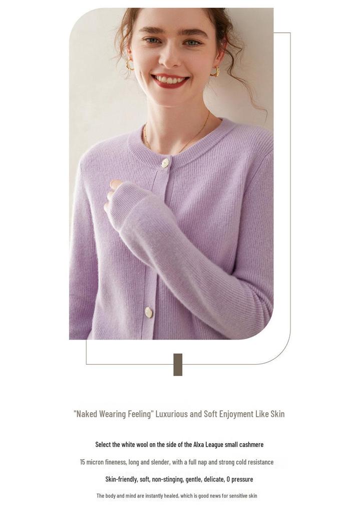 Women's Cashmere Knit Cardigan: Long Sleeve, Round Neck, Loose Fit, Single-Breasted, Thick & Warm Sweater