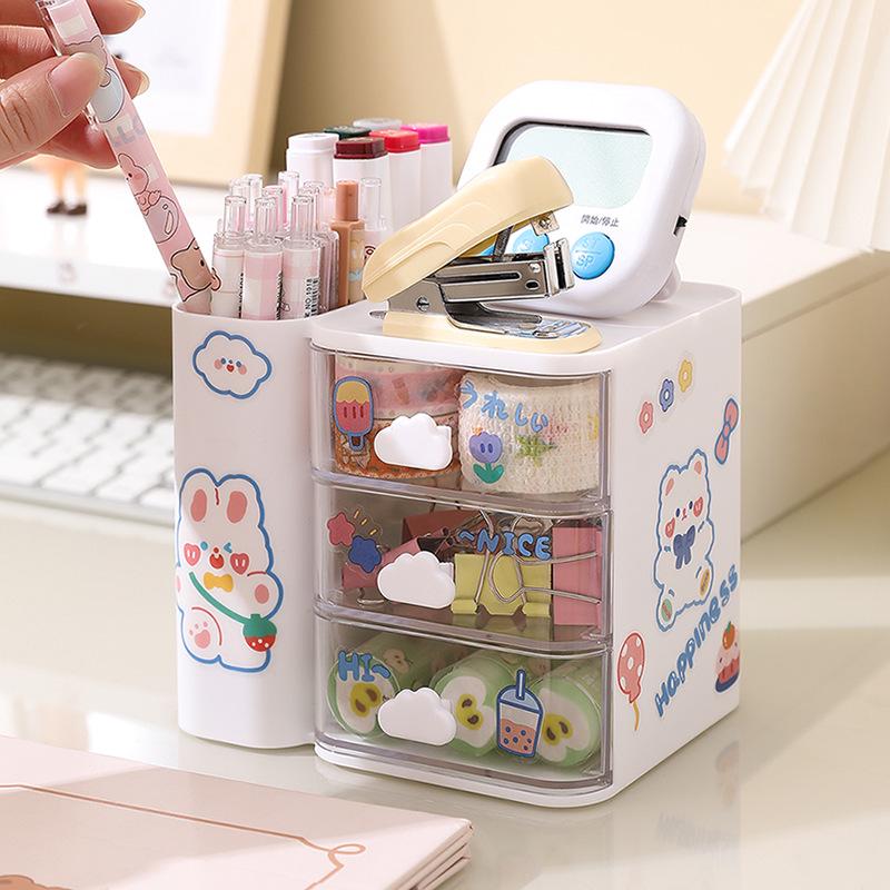 Transparent Cloud Desktop Pen Holder & Drawer Organizer Box