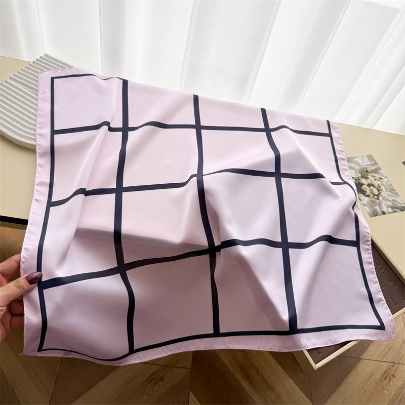 Women S Plaid Printed Silk Like Square Scarf For Sun Protection