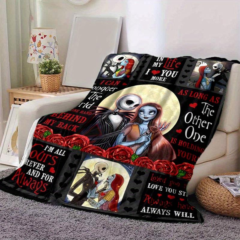 1pc. Nightmare Before Christmas Jack & Sally Romantic Quotes Blanket, Perfect for Home Decor, Gift Idea, Seasonal Use, Cozy Throw Blanket, Cute Cartoo