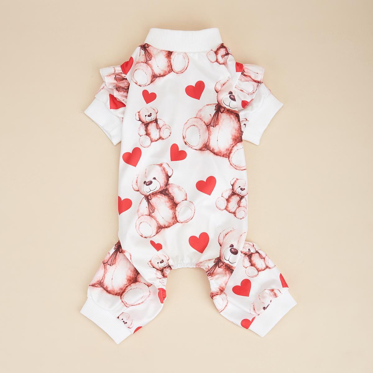 

Small Dogs Printed Pink Bear and Heart Pet Clothes Cute Puppy Dog Outfits Jumpsuit Bodysuits for Valentine s Day Mothers Day D S белый
