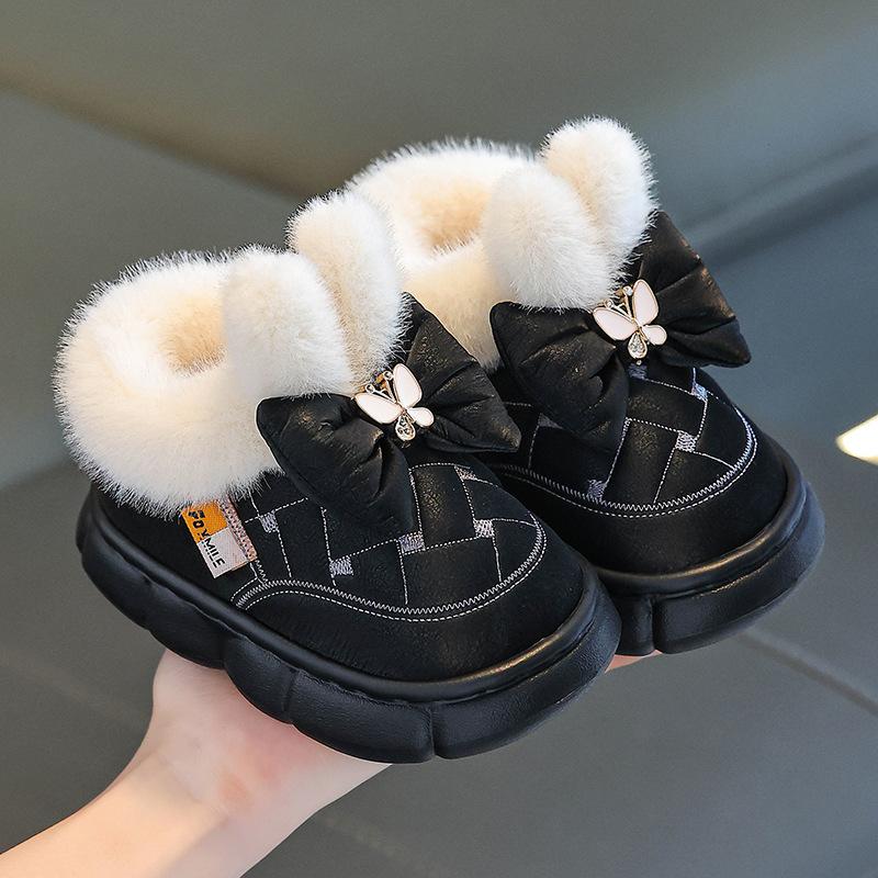 

New children s cotton shoes for girls, suitable for indoor and outdoor use, slip-resistant and durable eva Thick-soled, fleece-lined, thickened snow 26/27Code（Foot Length15 чёрный