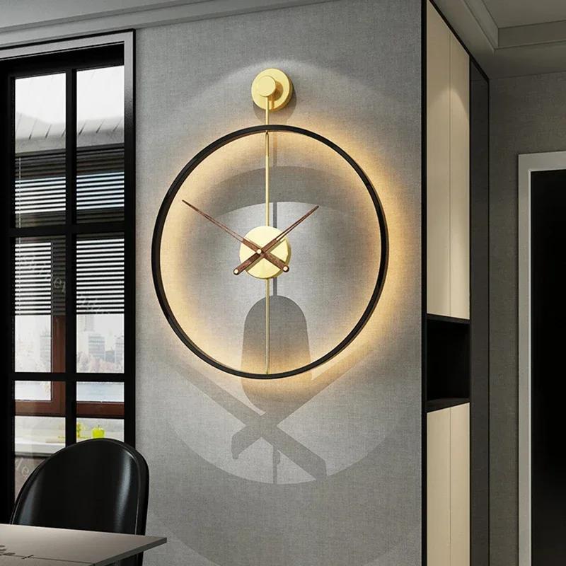 Spain Large Wall Clock Modern Silent Watches LED Light Creative Houde Led Gold Clocks Home Decor Living Room Decoration LQU2C7V3