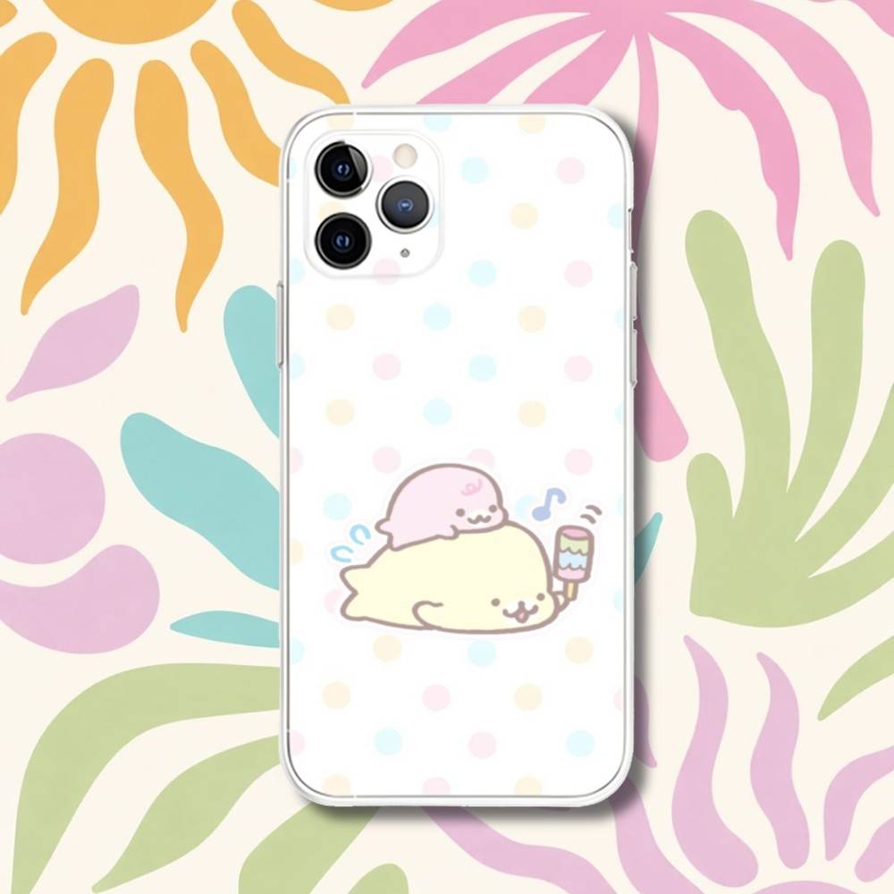 Cute M-Mamegoma Seals Transparent Phone Case For iPhone 17,13,15,12,11,14,16 Pro Max Mini 7,8 Plus SE4,17E Air Cover Fundas