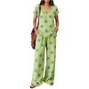 Y11116 Summer loose short-sleeved top wide-leg pants two-piece women's clothing European and American fashion suit