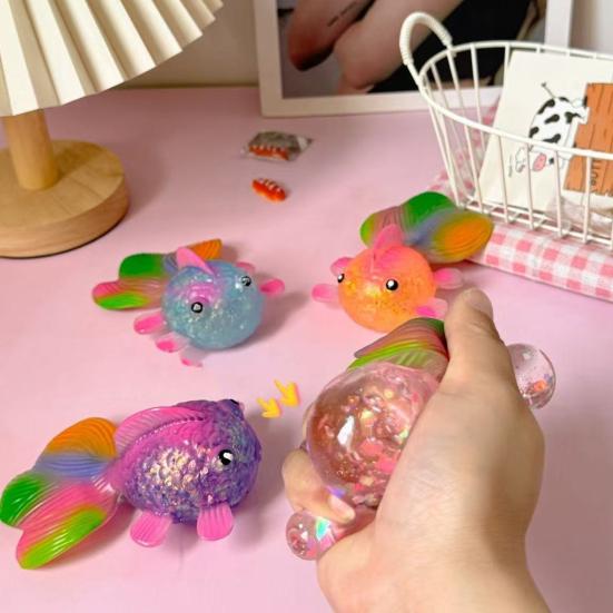 Glitter Powder Fish Squeeze Toy Stress Anxiety Relief Slow Rising Simulation Fish Sensory Toy Soft TPR Calming Animal Fidget Toy