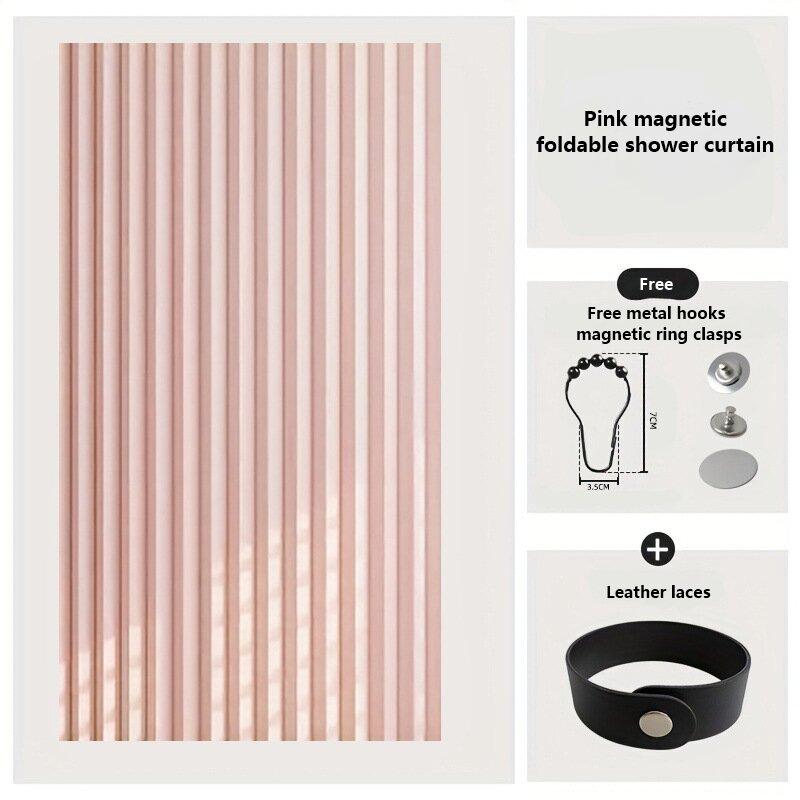 Magnetic Foldable Linen Bath Curtain Waterproof for Walk-In Shower - No Included Adjustable Rod 120*200cm розовый