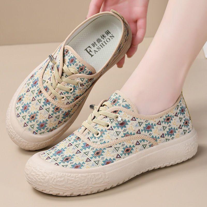 New autumn canvas shoes dopamine breathable versatile cloth shoes casual mother soft sole non-slip pedal women thick sole