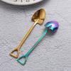 Multi-color Stainless Steel Spoon Fork Shovel Shape Ice Cream Spoon Creative Long Handle Ice Cream Coffee Tools Kitchen Supplies