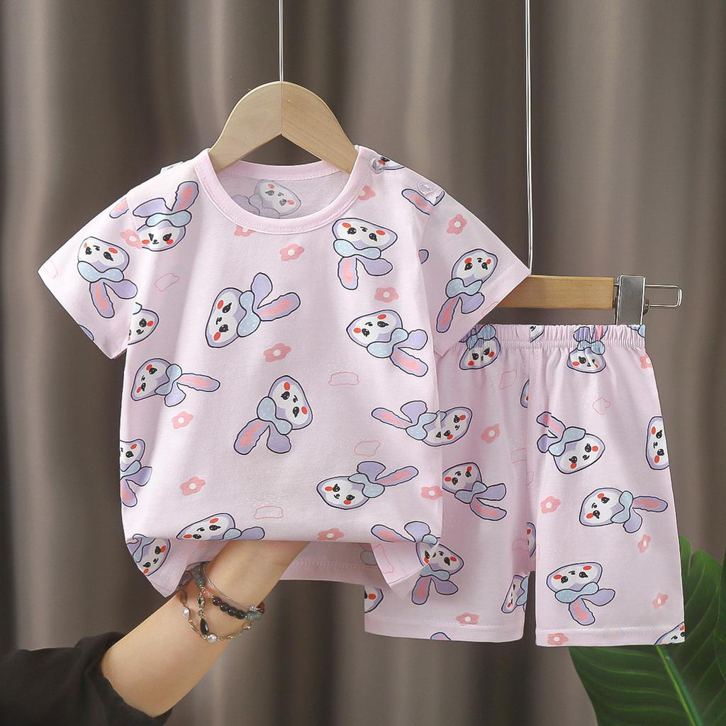 Kids Cotton Short Sleeve 2Pcs Set, Summer Shoulder Snap T-shirt & Shorts for Toddler Boys Girls