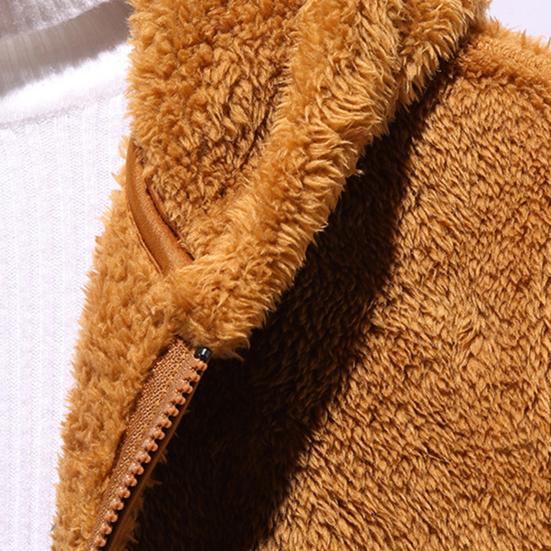 Men Winter Coat Plush Zipper Hooded Solid Color Soft Cold-proof Thicken Plus Size Autumn Coat for Outdoor