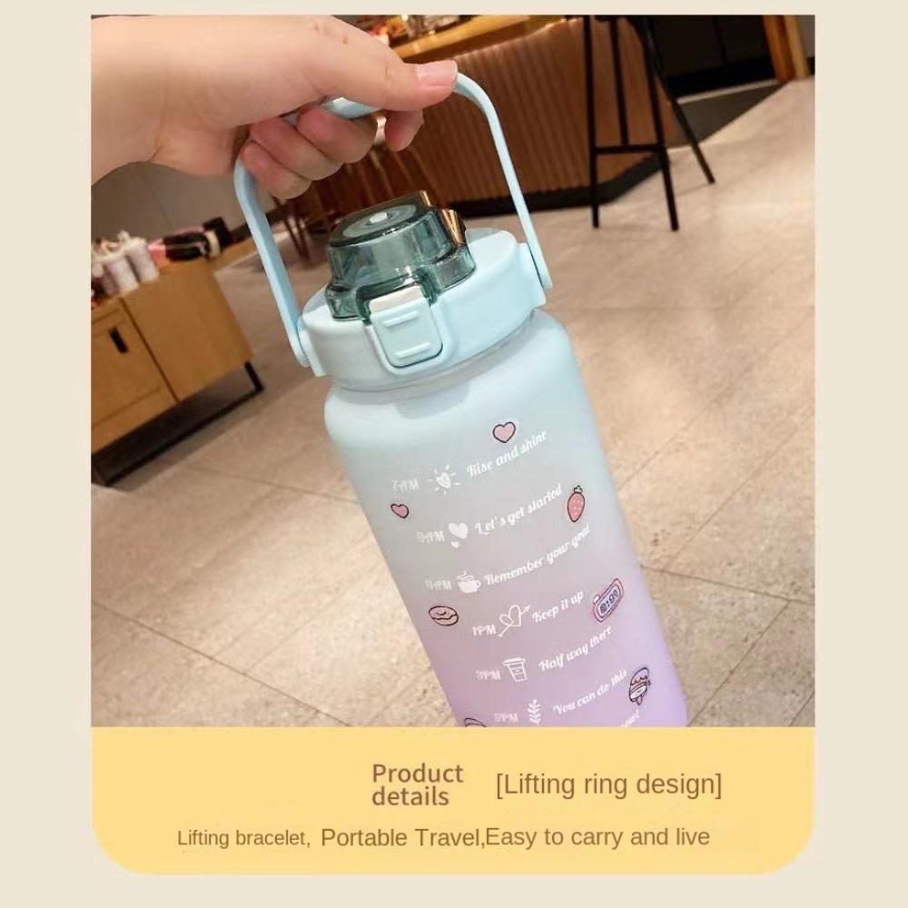 Handheld Colorful Water Bottle with Straw Colorful Water Plastic Bottle  School Supplies