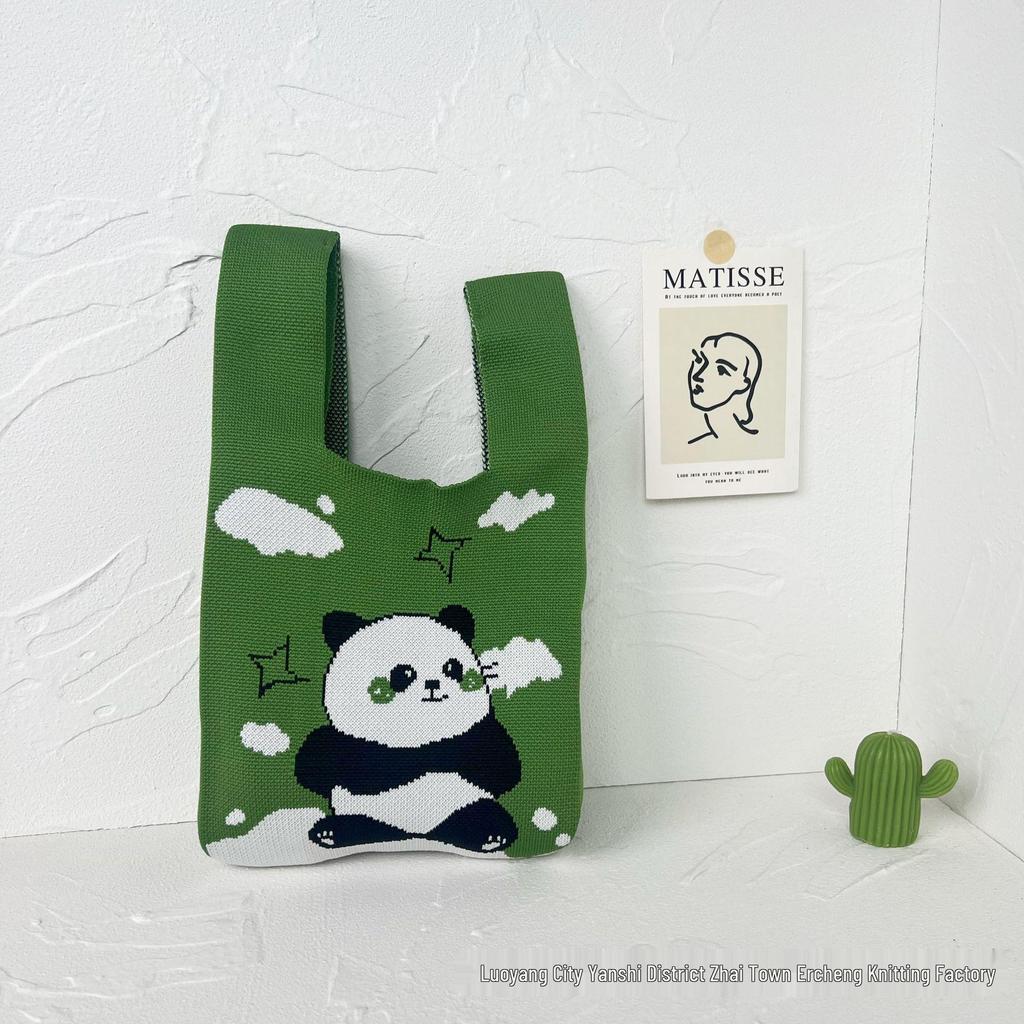 Panda Knit Women's Cross-Border Wrist Tote Handbag