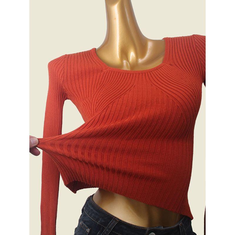 Fashionable Sexy Easy to Wear Autumn and Winter Western Style Slim fit Elastic Knitting Long sleeve Foreign Trade Original Order Bottoming Shirt