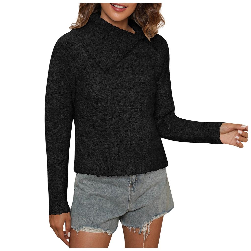 Women's Fall/winter Fashion Long Sleeve Jumper Sweater With Loose Lapel In Solid Color