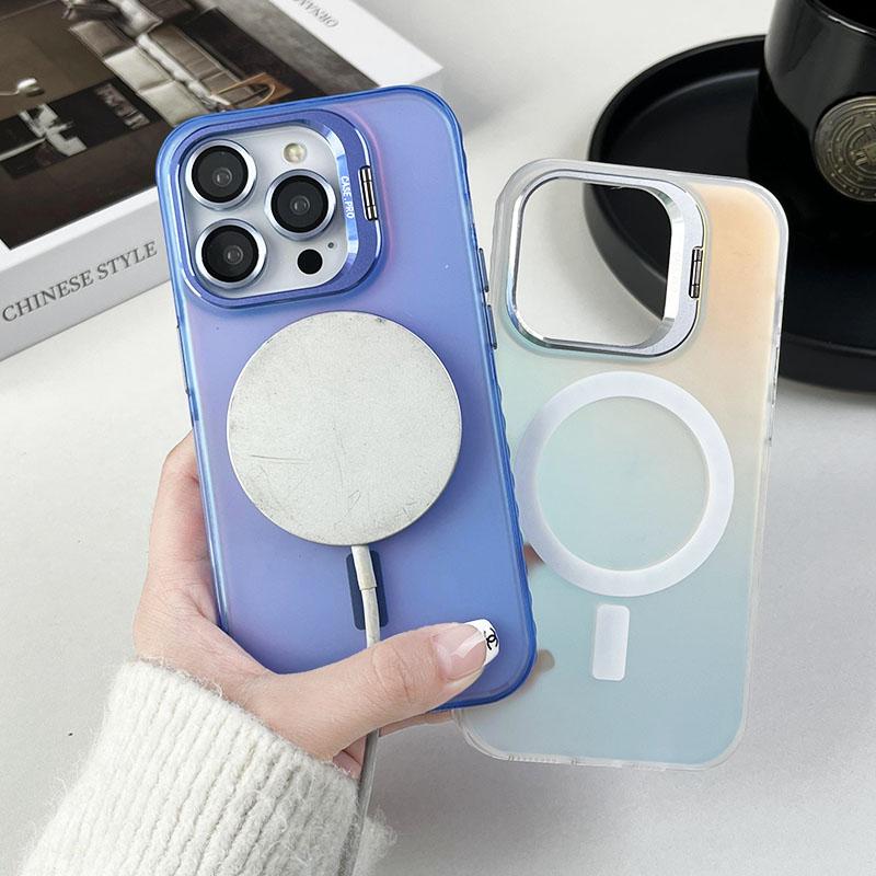 For iPhone 12/12 Pro Case Camera Kickstand IMD PC+TPU Phone Cover Compatible with MagSafe
