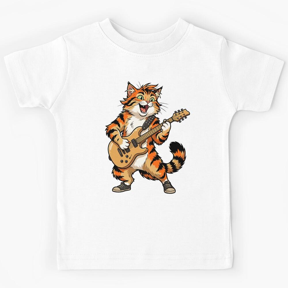 Funny Cat Playing Guitar Rock Guitarist Lovers and Musician Kids T-Shirt 140