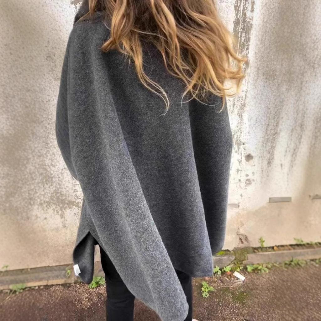 2025 New Women's Autumn Winter Loose Long Sleeve Lapel Faux Fur Collar Cloak Coat Outerwear