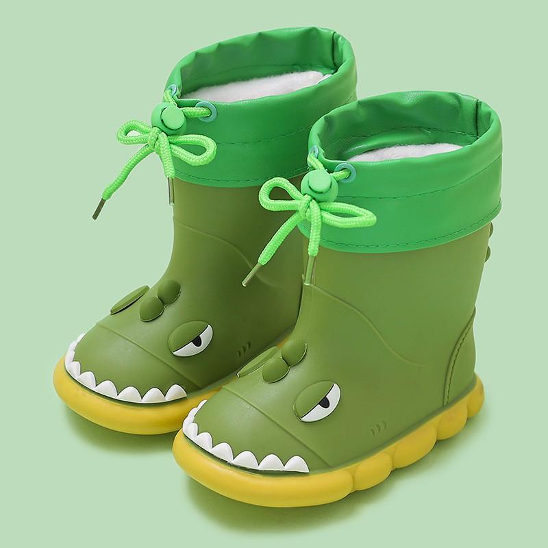 Kids Dinosaur Rain Boots Boys Girls - Non-Slip Waterproof PVC Mid-Calf Shoes With Optional Removable Lining