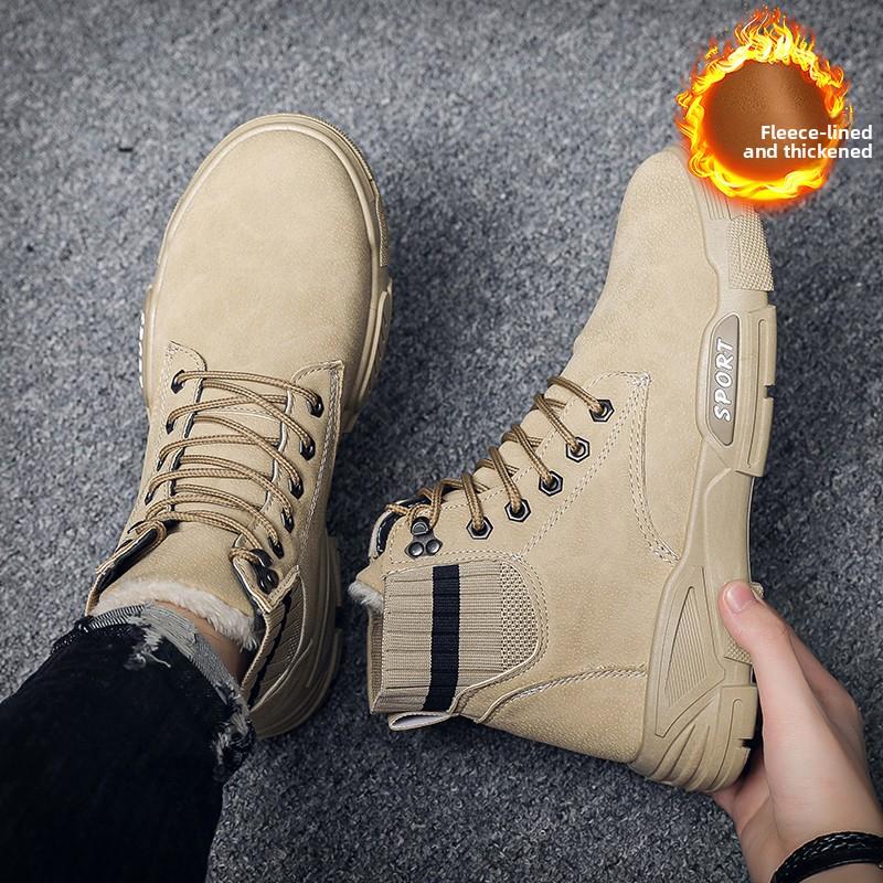 Men's Velvet High Top Boots Are Warm Fashionable Versatile Trendy Lightweight Men's Outdoor Travel Shoes