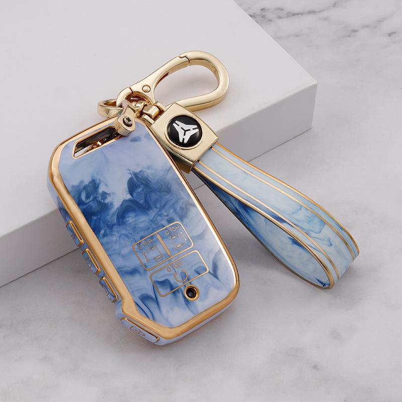 Kia K3 Car Key Case: Compatible with K2, KX3, KX5, Sportage, Soul, and Forte - Gem Pattern Shell with Buckle