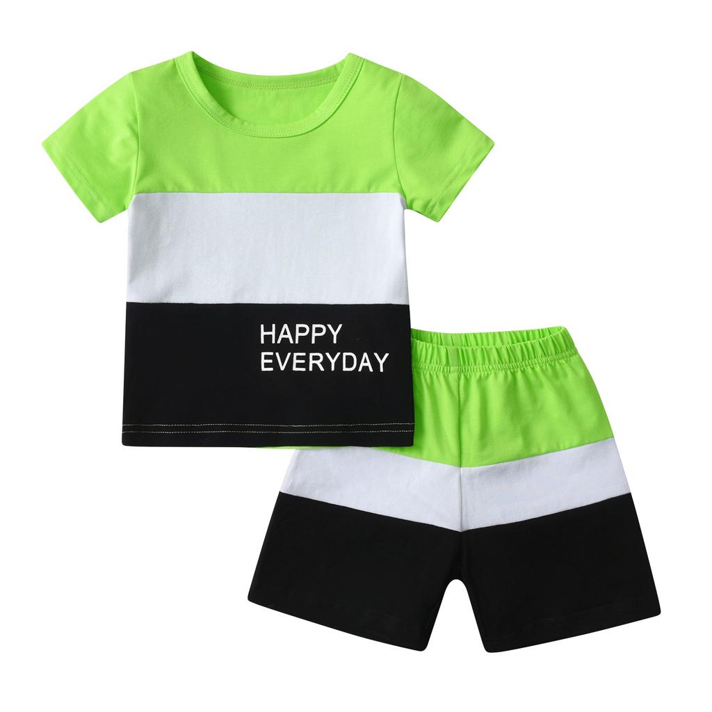 Cute Toddler Baby Boy Summer 2pcs Clothes Set New Printed Short Sleeve Patchwork T-shirt Top with Short Pants Outfits