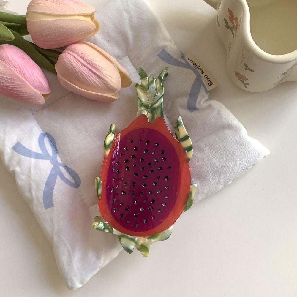 Strawberry Cartoon  Hair Claw Pitaya Acetic Acid Shark Clip Personalized Fruit Hair Grab  Girls