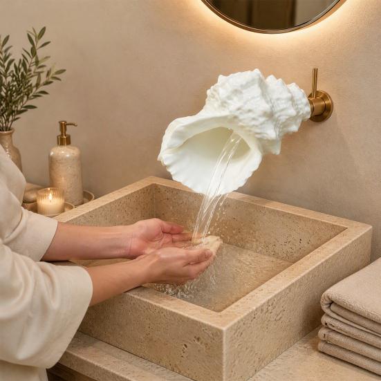 Rubinetto a Conchiglia Rubinetto da Parete Costiero, Forma di Conchiglia Lavandino da Bagno Oceano Beccuccio Flessibile a Flusso d'Acqua Rubinetto Decorativo a Tema per Casa al Mare, Bagno,
