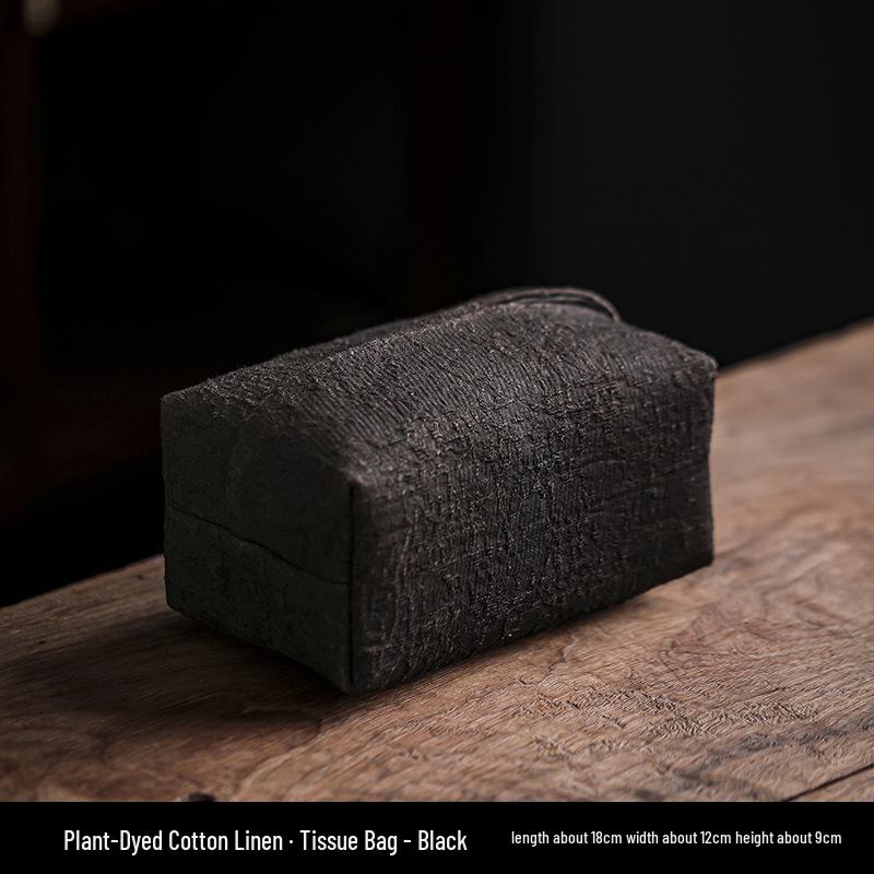 Miao Zhu Xuan Handmade Plant-Dyed Cotton Linen Tissue Cover - Simple, Retro, High-End Fabric Holder 18x12x9 cm