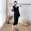 2026 Spring/Fall Women's Slim Fit Knit Dress: Over-the-Knee Hip Hugging Sweater Skirt