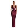2026 Spring Festival: New Halter Deep V-Neck Pleated Off-the-Shoulder Long Dress in European and American Styles