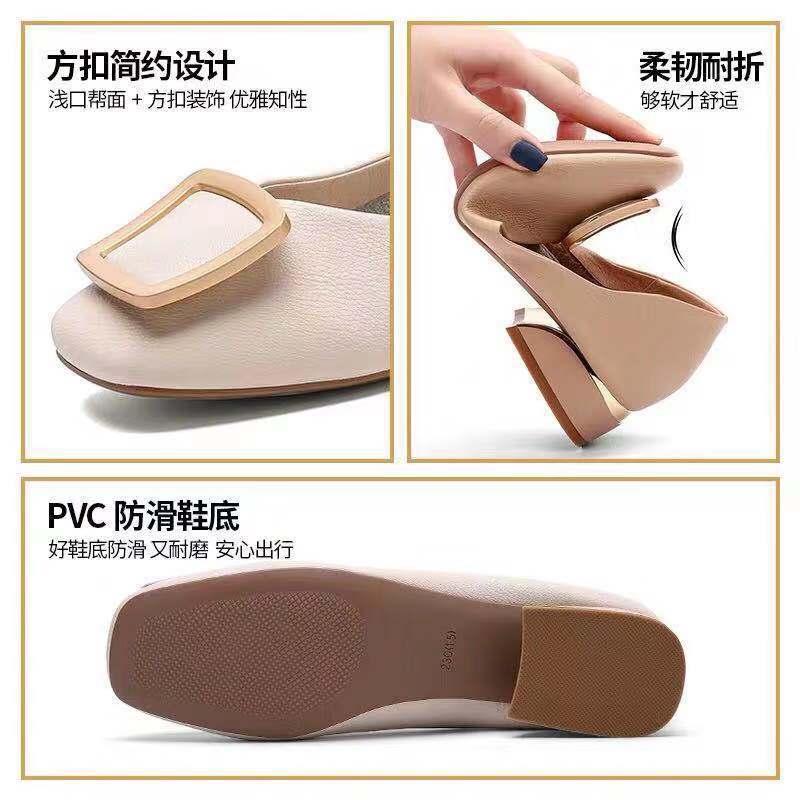 Augusteng flat-soled single shoes women's 2025 spring single shoes, shallow mouth square buckle one pedal women's shoes