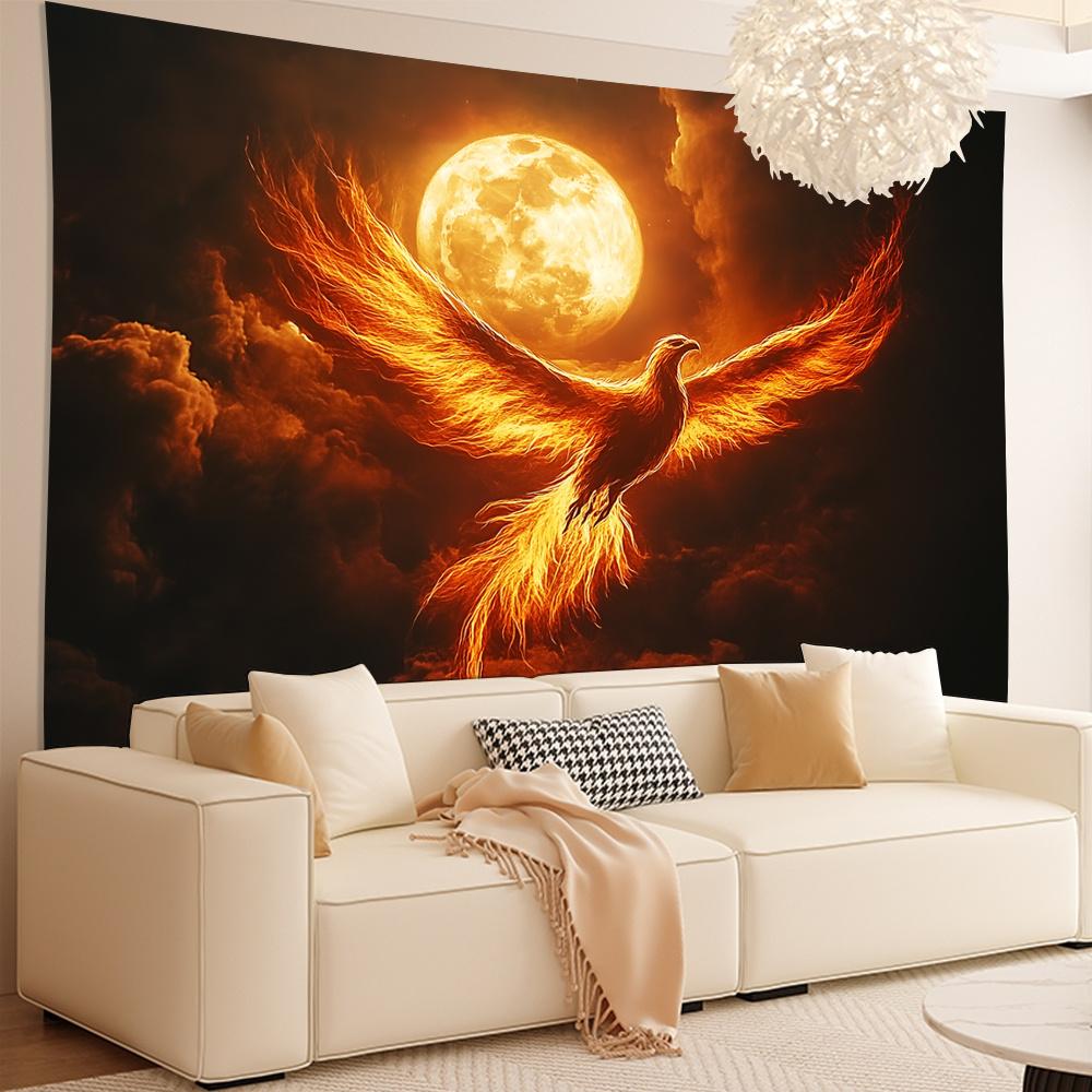 VIKAMA Blaze Phoenix Tapestry With Cloud Patterns For Living Room And Bedroom Featuring a Fantasy Style Decoration