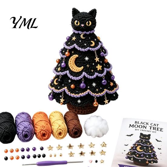 DIY Yarn Craft for Halloween Fun Tree Crochet Pack, Kit with Hooks And Step Project by Guide, Creative Handmade Knitting Supplies Festive Home Desktop