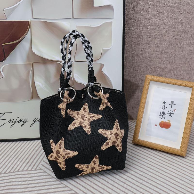 South East Asia Knitted Handbag Geometric Stripe Polka Dot Knitted Large Capacity Handbag Fashion Bucket Bag